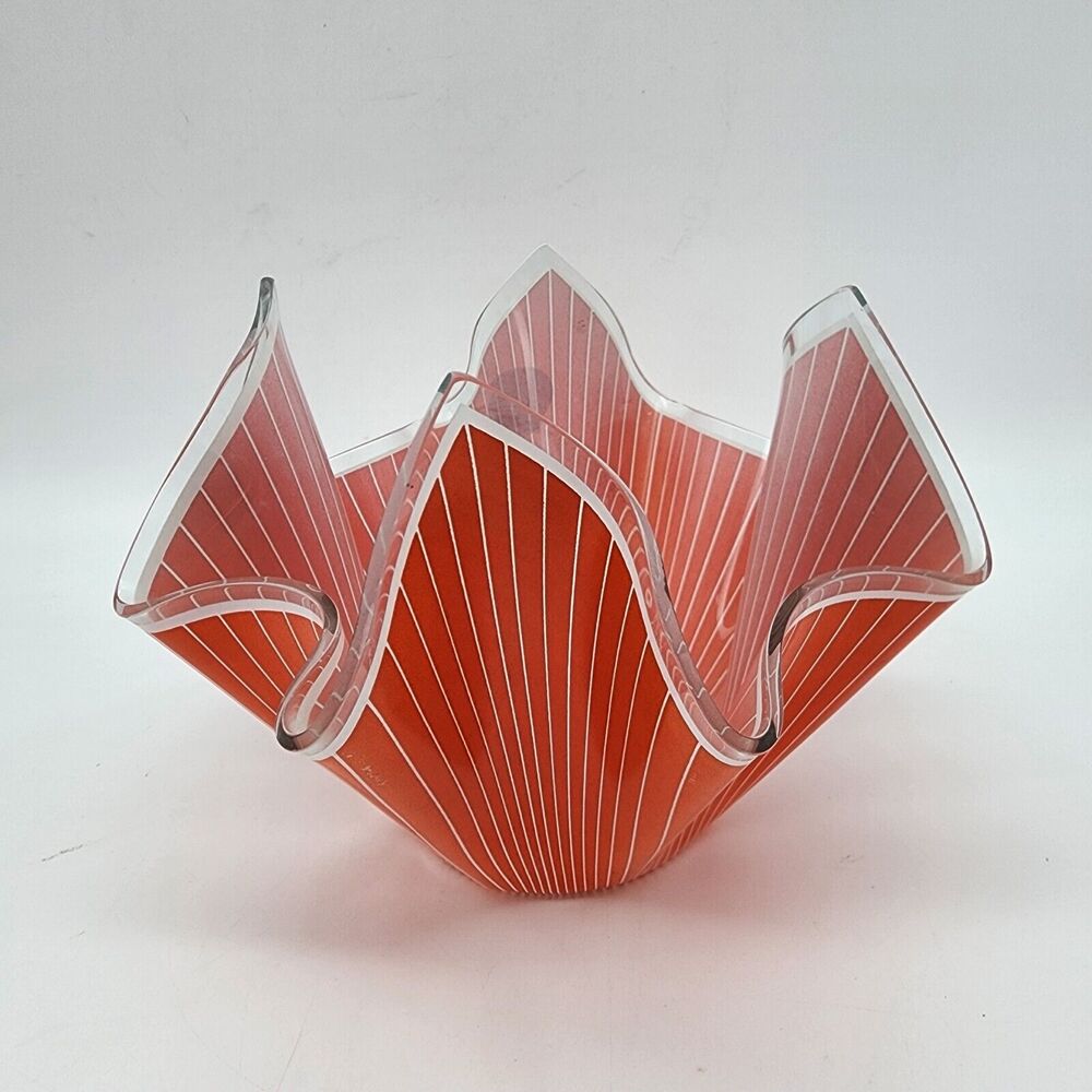 Chance Brothers Handkerchief Vase Orange White Cordon Pinstripe MCM Vintage 60s - Picture 4 of 13